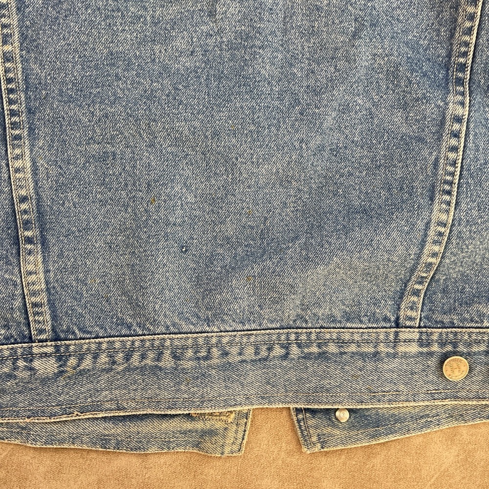 VTG Banana Republic‎ Safari Travel Jean Jacket 90s Denim Leather Trim Trucker L - Picture 7 of 16